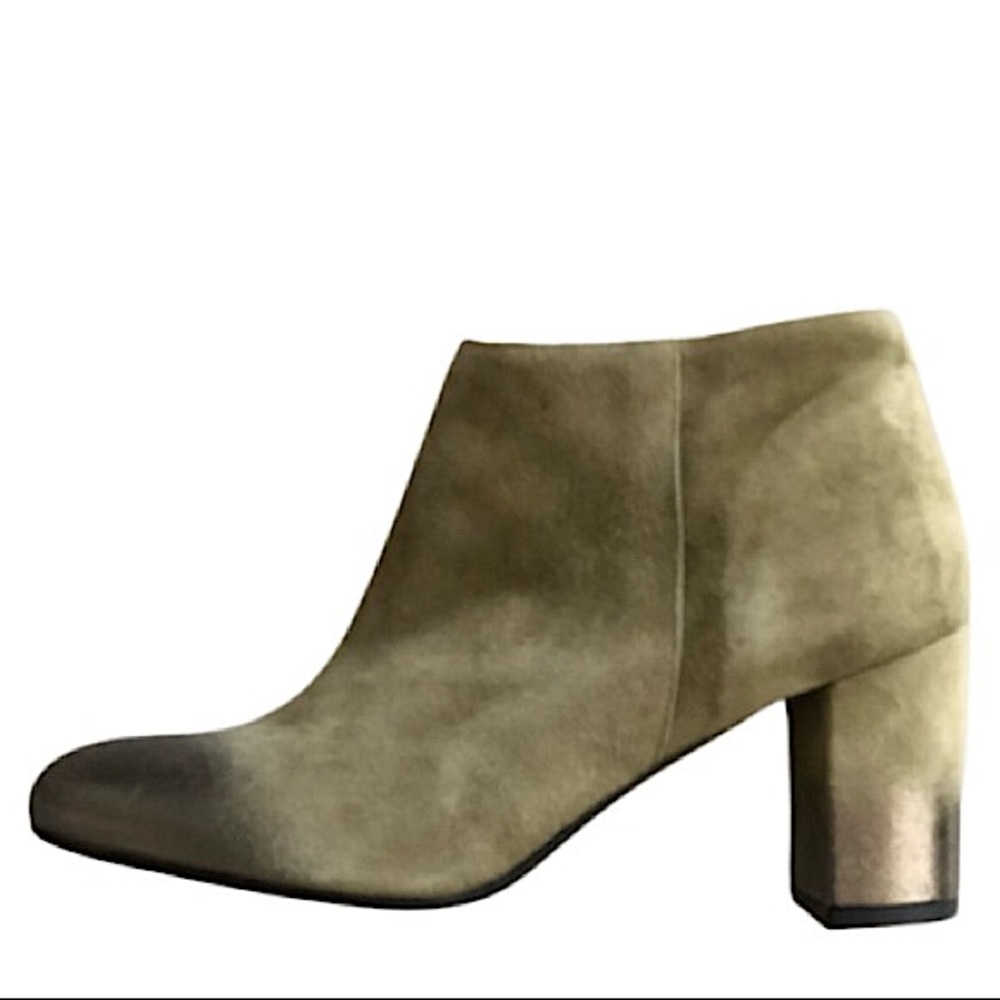 ⭐️Anthro⭐️Lenora Mia Green Genuine Suede Ankle Booties Mid Heel Boots Women's 7